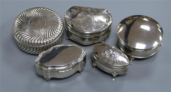 Five late Victorian/early 20th century silver trinket boxes,